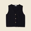 Gilet droit court sans manches col v noir femme