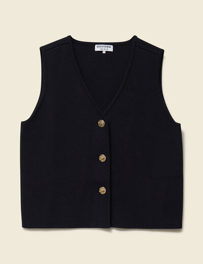 Gilet droit court sans manches col v noir femme