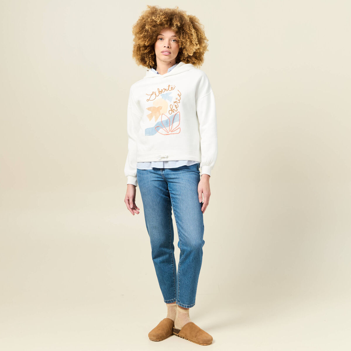 Sweat à capuche ecru femme
