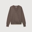 Pull droit col v manches longues taupe femme