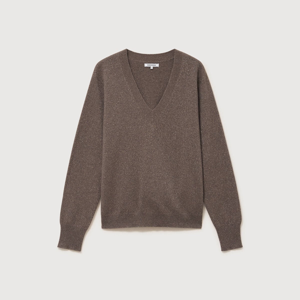 Pull droit col v manches longues taupe femme