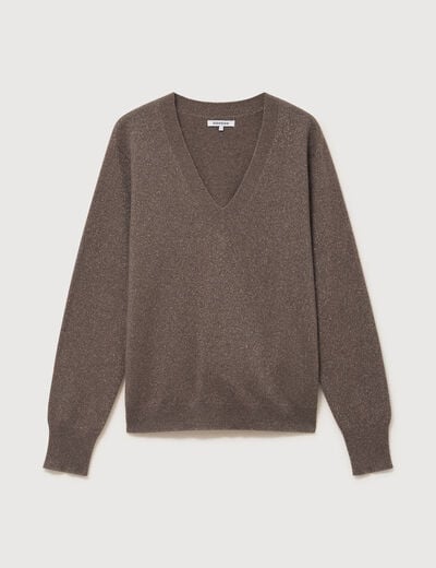 Pull droit col v manches longues taupe femme