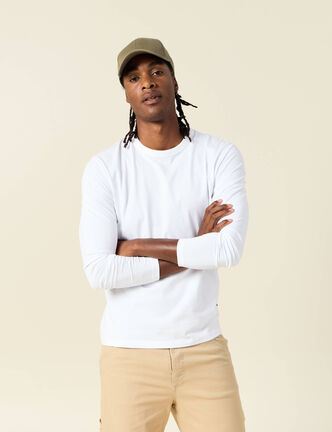 T-shirt en coton manches longues blanc homme