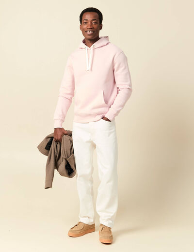 Sweat &agrave; capuche rose poudr&eacute;e homme