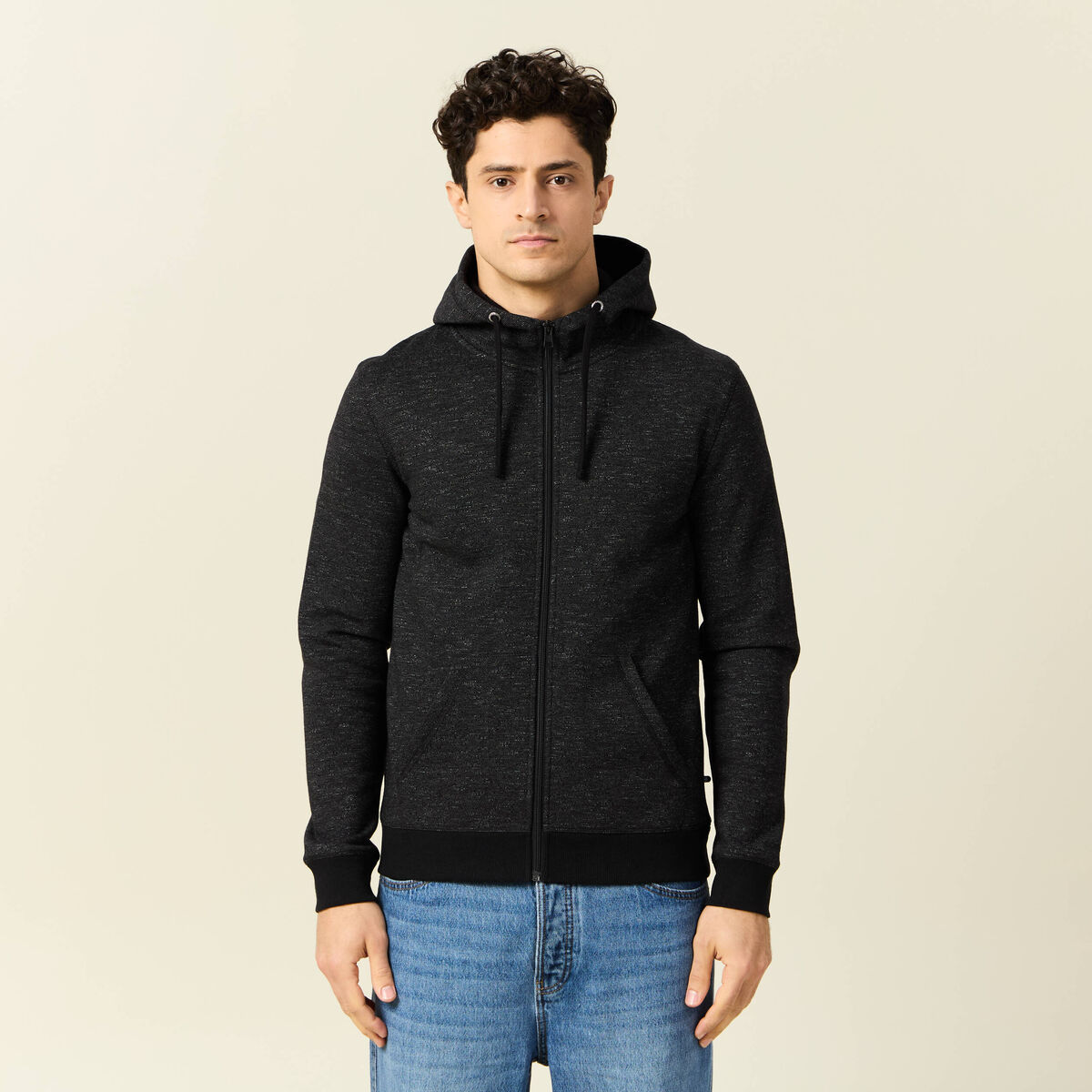 Gilet manches longues zipp&eacute; noir homme