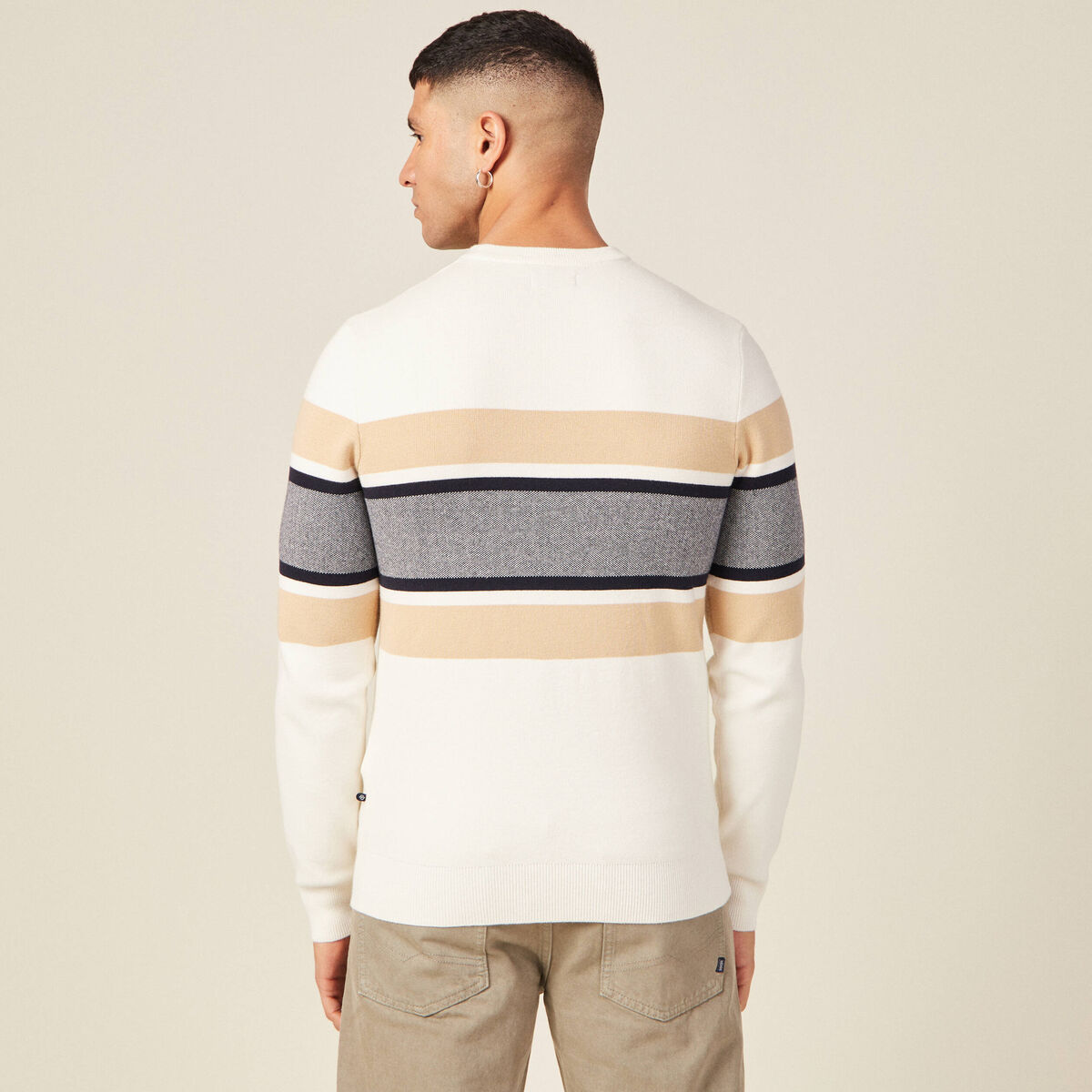 Pull fin col rond manches longues ecru homme