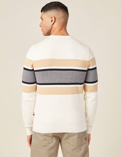 Pull fin col rond manches longues ecru homme