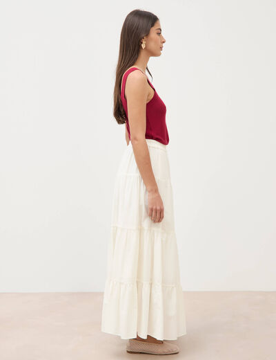 Jupe longue &eacute;vas&eacute;e en coton doubl&eacute;e ecru femme