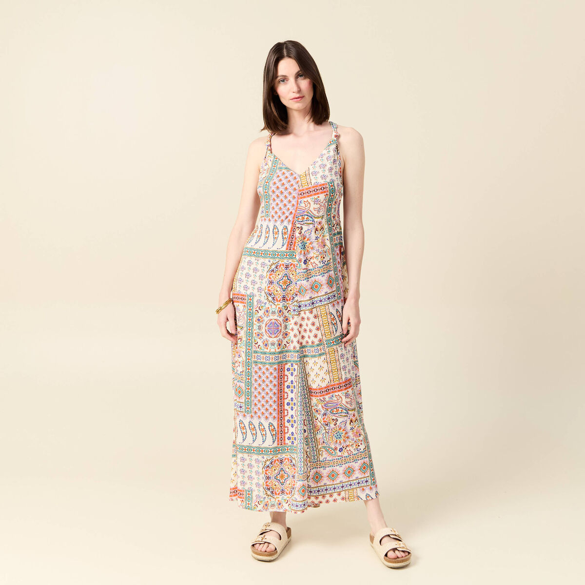 Robe longue évasée fluide blanc femme