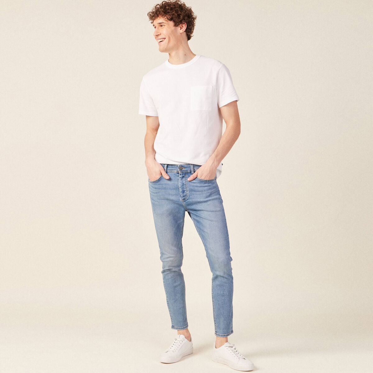 Jeans tapered 5 poches denim used homme