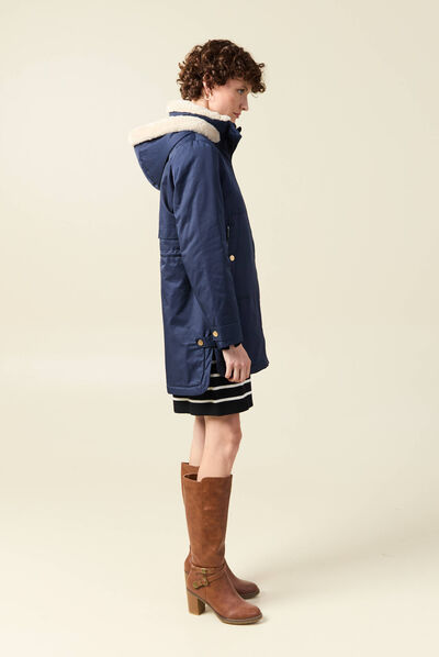 Parka droite à capuche bleu marine femme