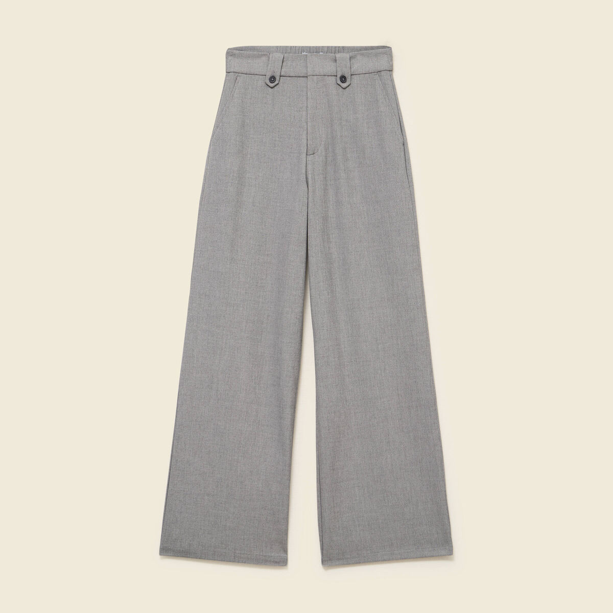 Pantalon large taille haute fluide gris femme
