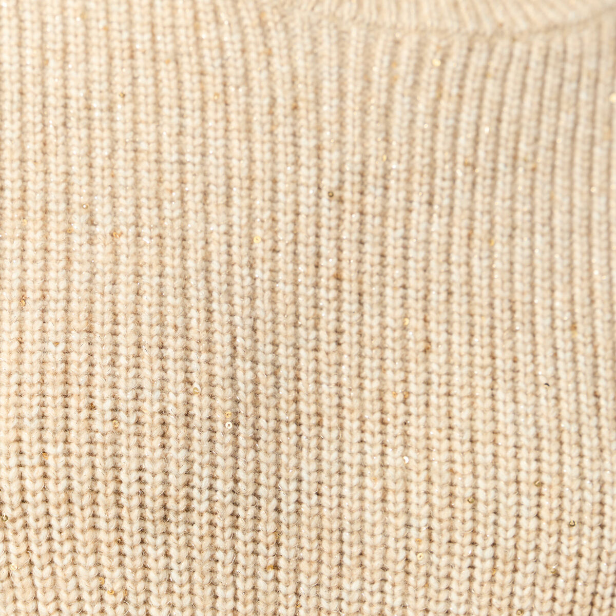 Pull manches longues col rond &agrave; sequins creme femme