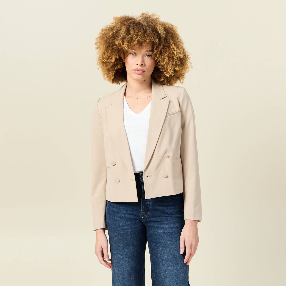 Veste blazer double boutonnage beige femme