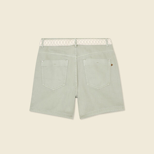Short boyfriend ceinturé jean vert kaki femme