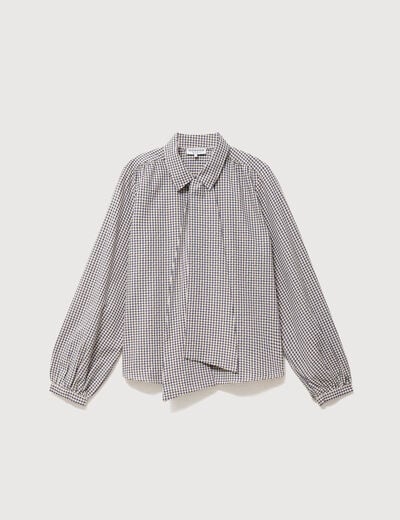 Chemise vichy droite manches longues bleu femme