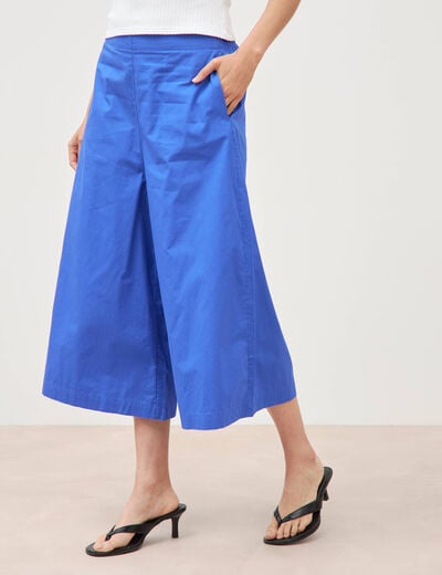 Pantalon large taille haute 3/4 en coton bleu electrique femme