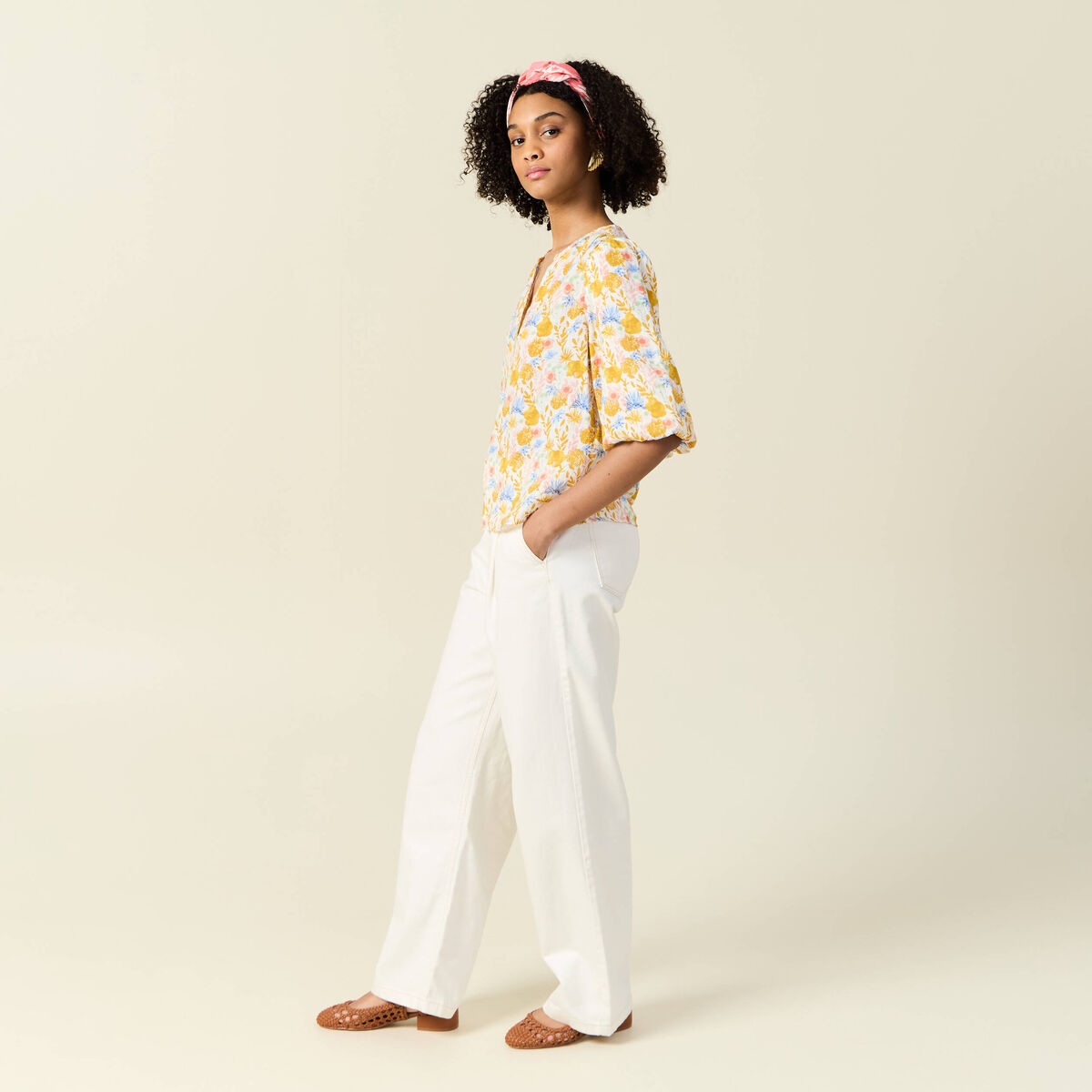 Blouse manches courtes multicolore femme
