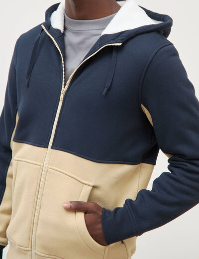 Sweat droit sherpa &agrave; capuche bleu marine homme