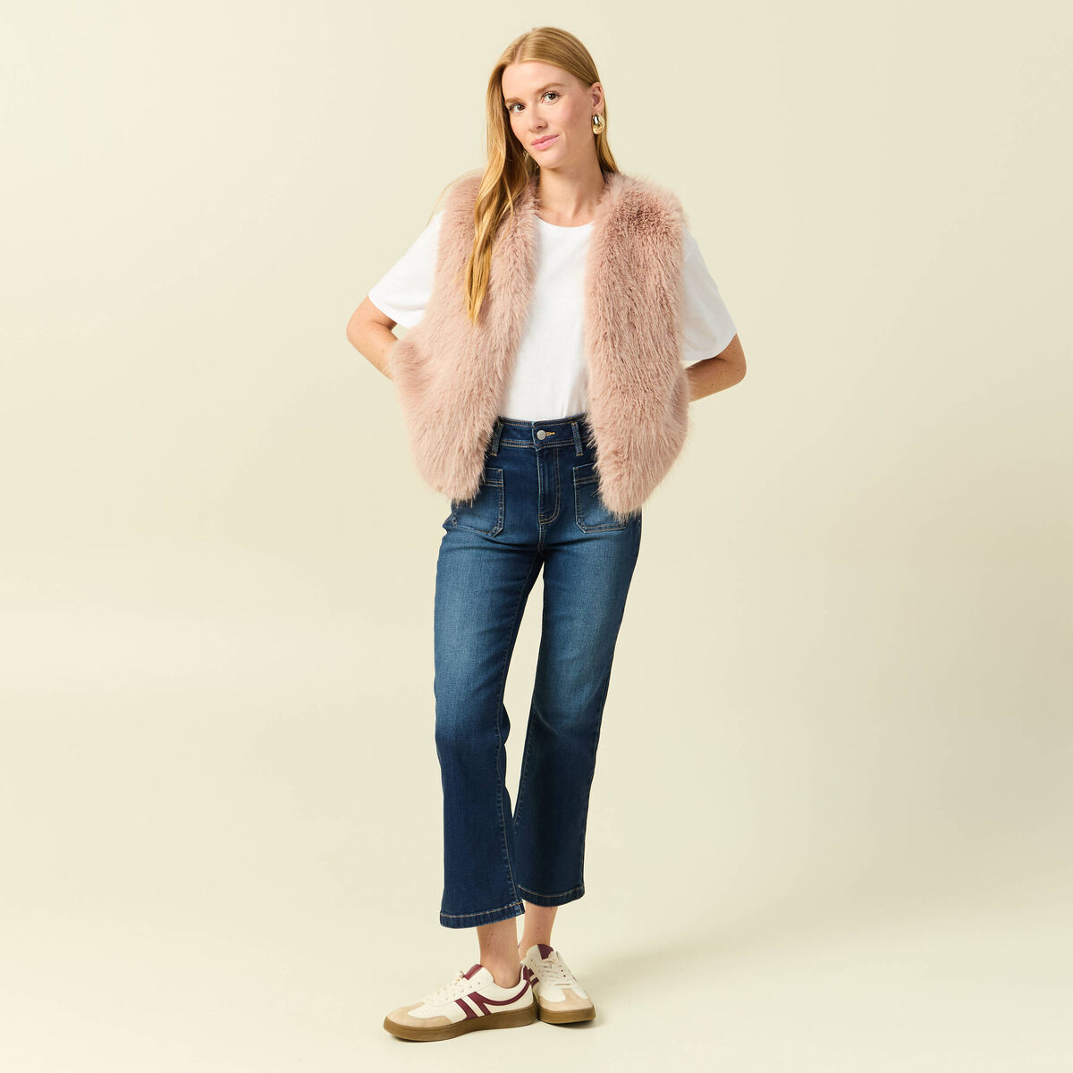 Jeans bootcut cropped taille haute denim brut femme