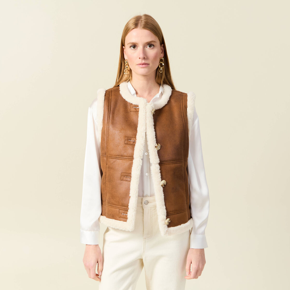 Veste su&eacute;dine sans manches marron femme