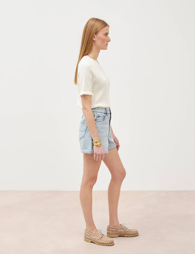 Short mom taille haute en jean denim snow bleu femme