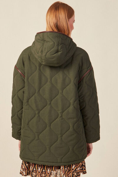 Parka doublée à capuche vert kaki femme