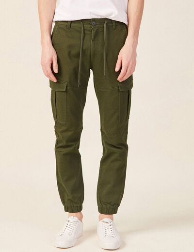 Pantalon cargo taille à cordon vert kaki homme