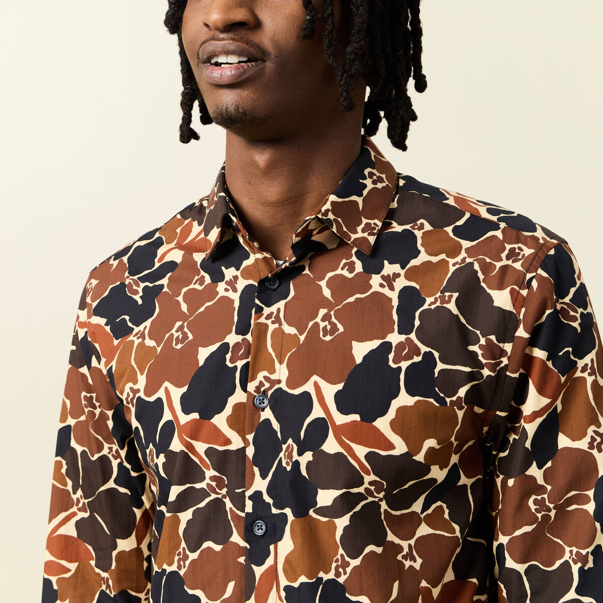 Chemise manches longues marron homme