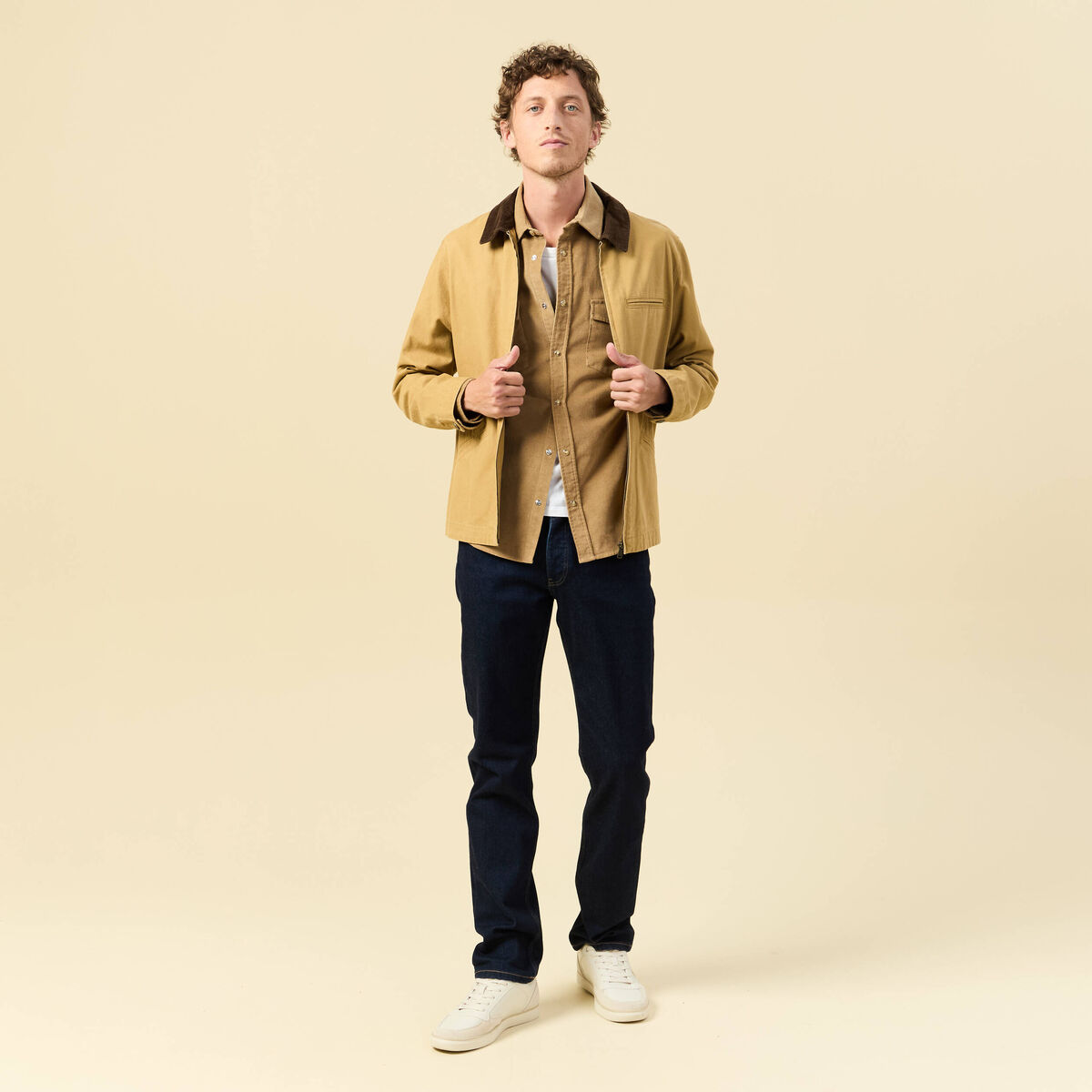 Surchemise boutonnée beige homme