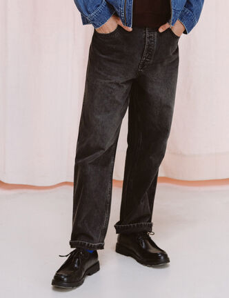 Jeans loose longueur 32 en coton denim noir homme
