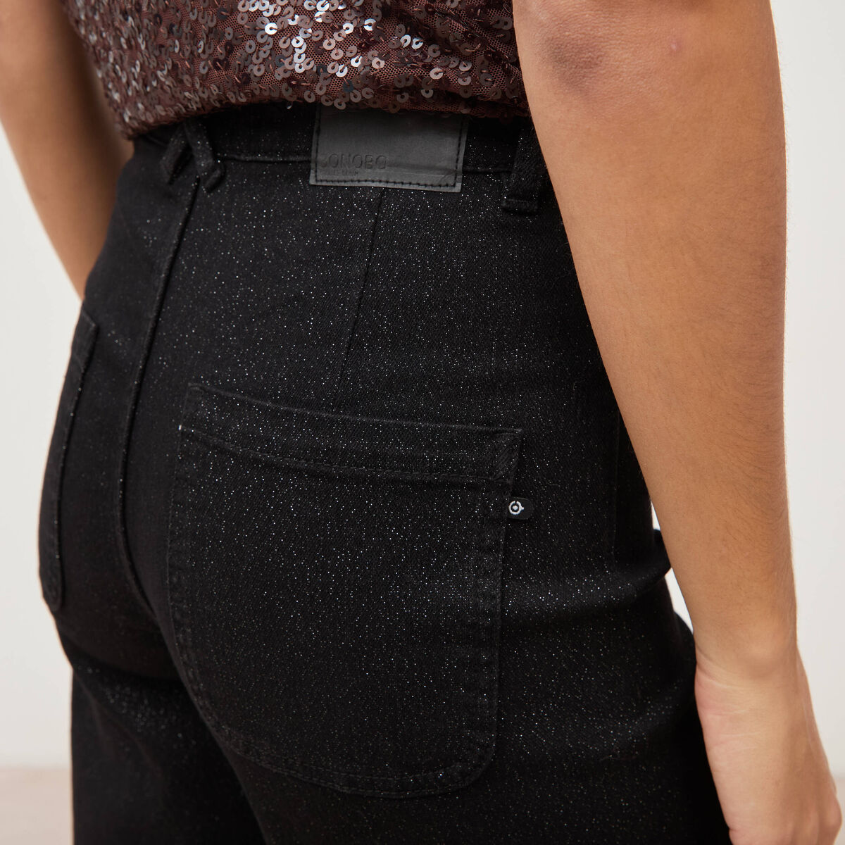 Jeans large taille haute denim noir femme