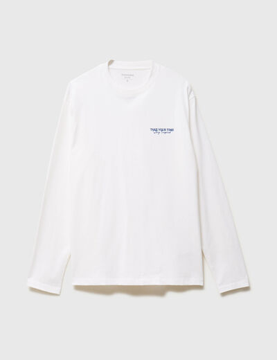 T-shirt droit en coton manches longues blanc homme