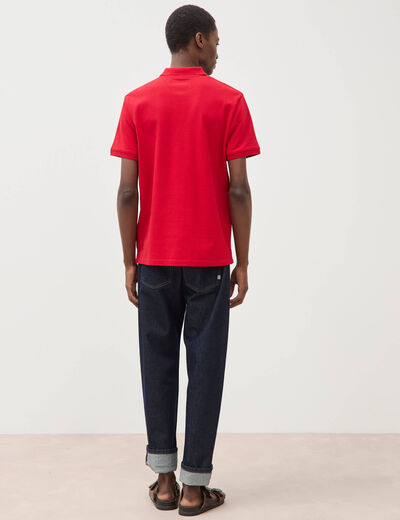Polo cintr&eacute; en coton manches courtes rouge homme