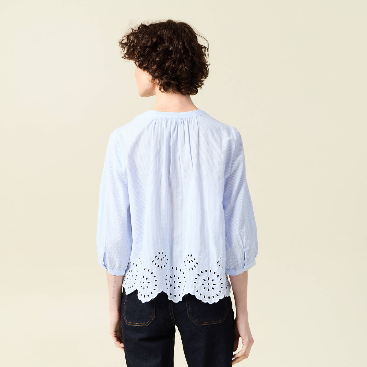 Chemise manches 3/4 brodée blanc femme