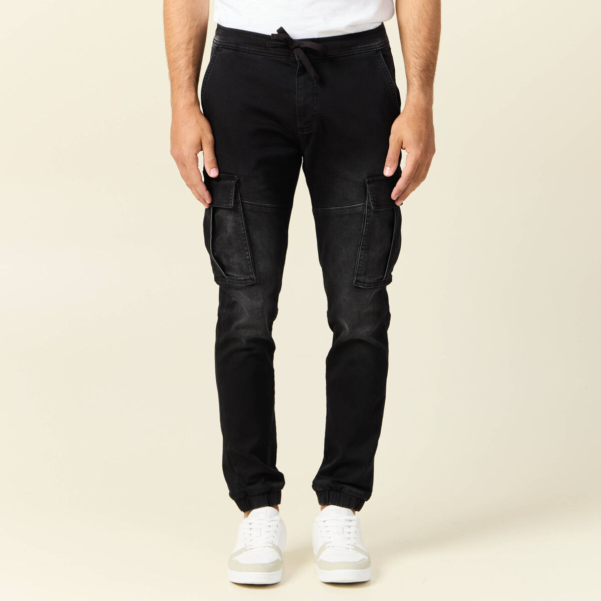 Jeans battle à coulisse denim noir homme