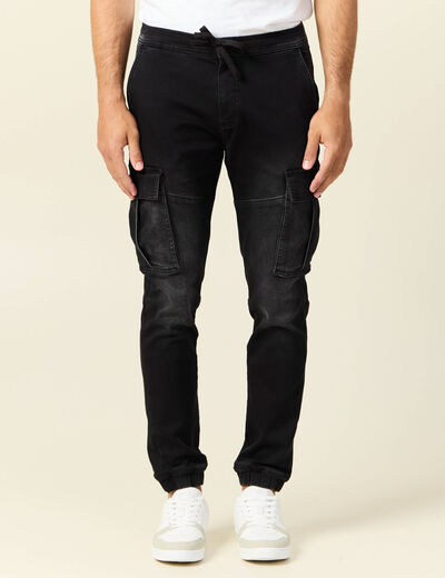 Jeans battle à coulisse denim noir homme