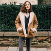 Manteau suédine col châle marron femme