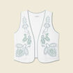 Gilet sans manches brod&eacute; ecru femme