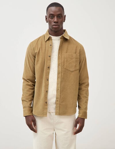 Chemise col classique en velours vert kaki homme