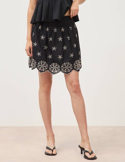 Jupe taille haute doubl&eacute;e en coton noir femme