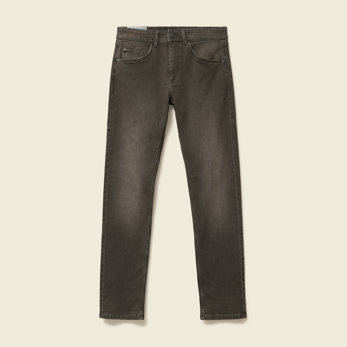 Jeans straight longueur 34 denim marron fonc&eacute; homme