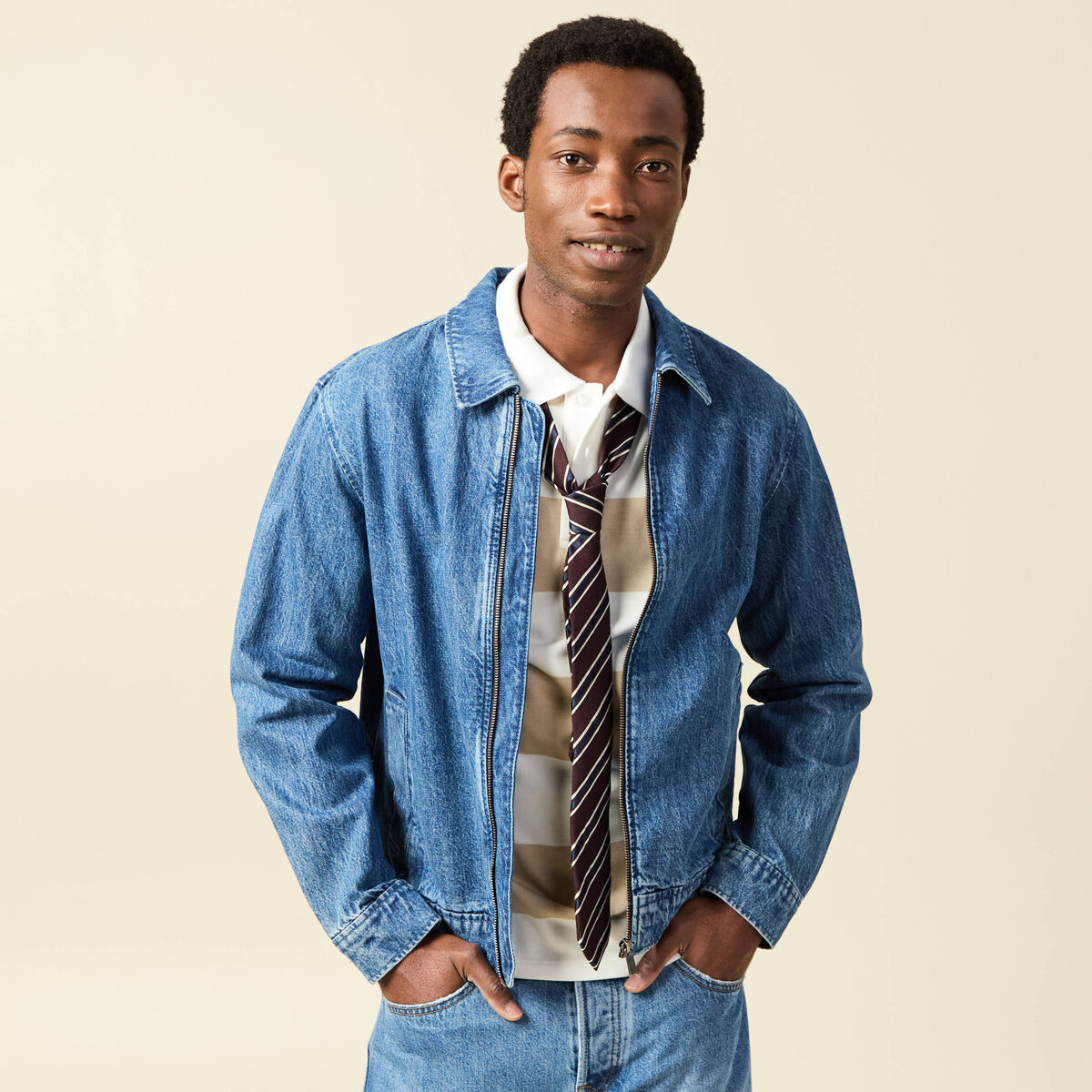Blouson en jeans manches longues denim double stone homme