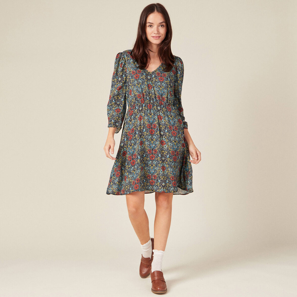 Robe trapèze manches 3/4 noir femme