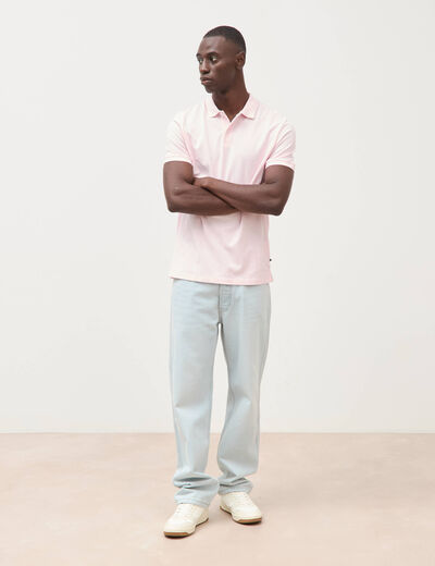 Polo cintr&eacute; en coton manches courtes rose homme