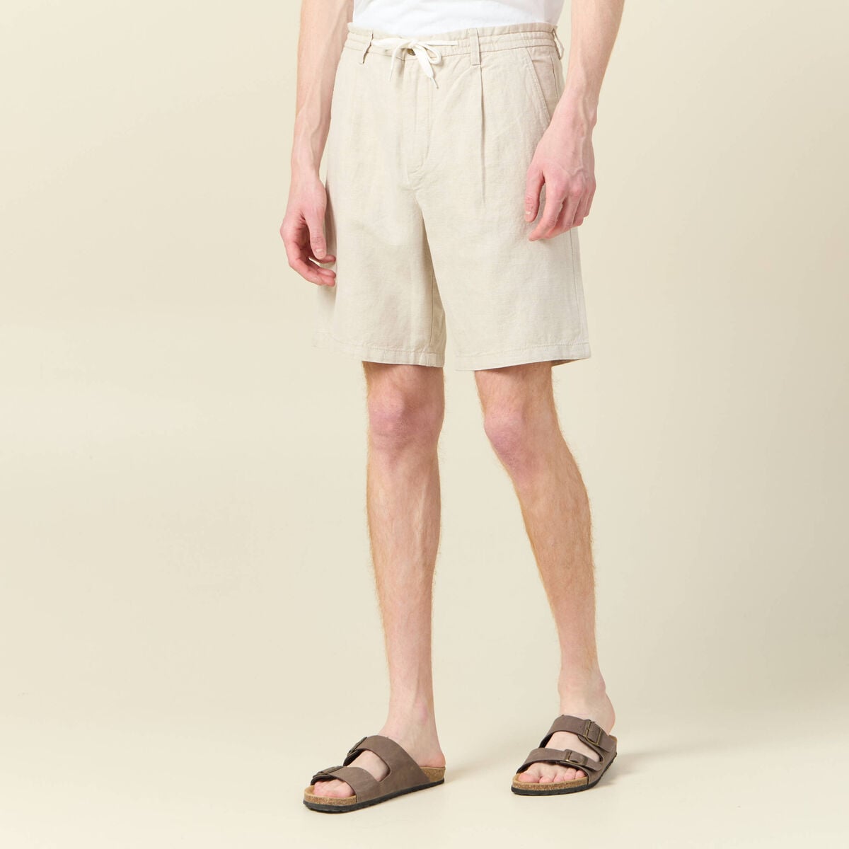 Bermuda droite &agrave; coulisse beige homme