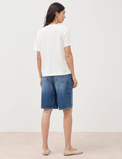 T-shirt droit en coton manches courtes ecru femme