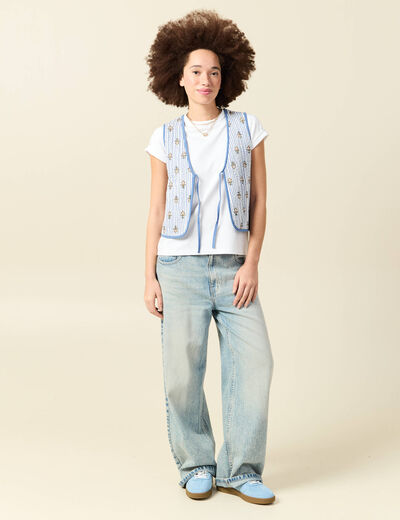 T-shirt cintr&eacute; col rond manches courtes blanc femme