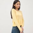 Pull col rond manches longues jaune clair femme