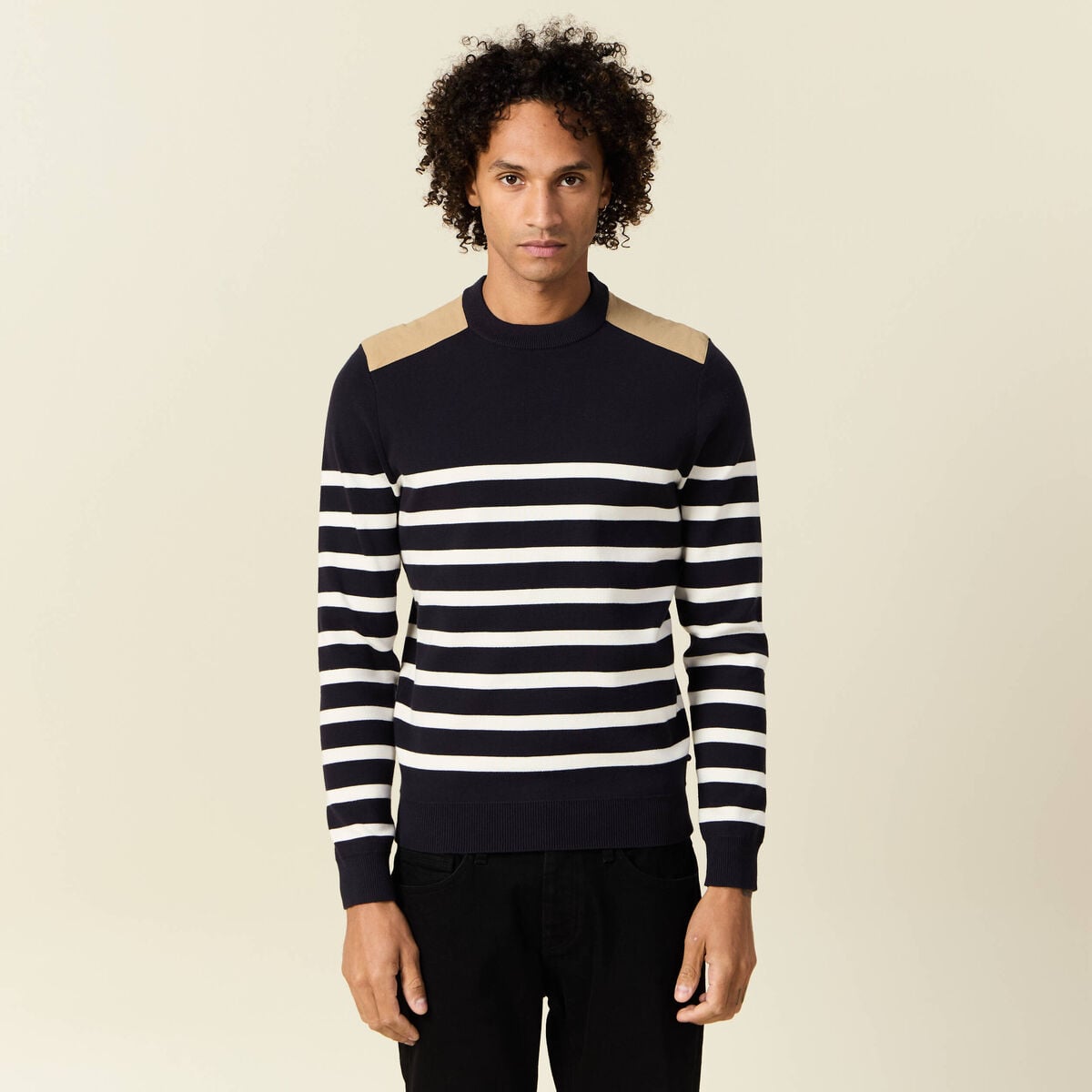 Pull manches longues bleu fonc&eacute; homme